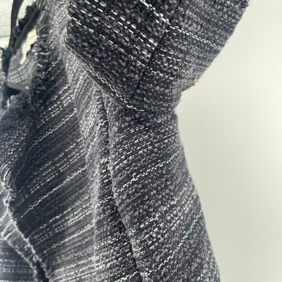 Adrienne Vittadini Women’s Medium Black White Open Front Tweed Fringe Blazer - Picture 12 of 14